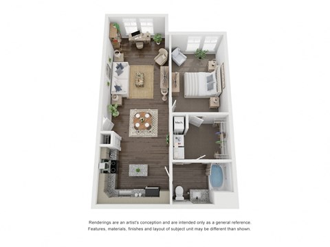Floor plan for 1 bed, 1 bath, 816 sqft